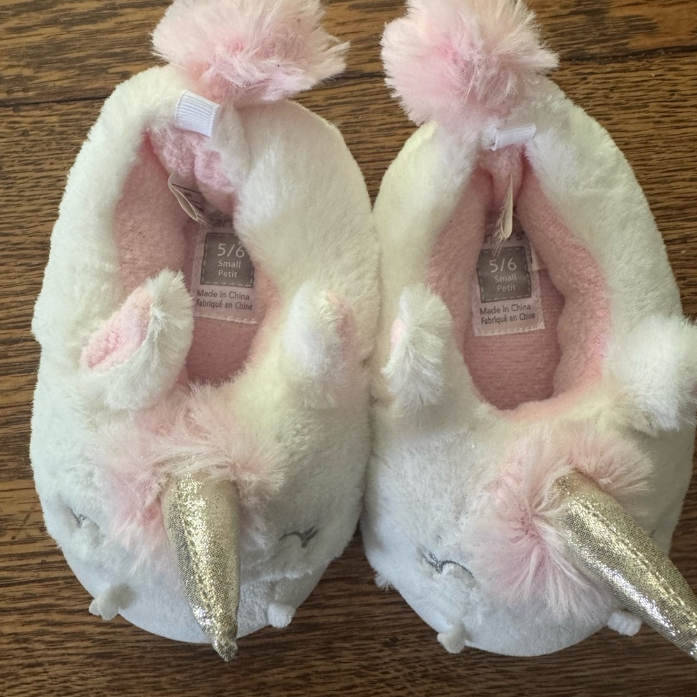 Carter's White and Pink Unicorn Slippers